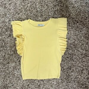 Zara Lemon Yellow Ruffle Sleeve Tank Top